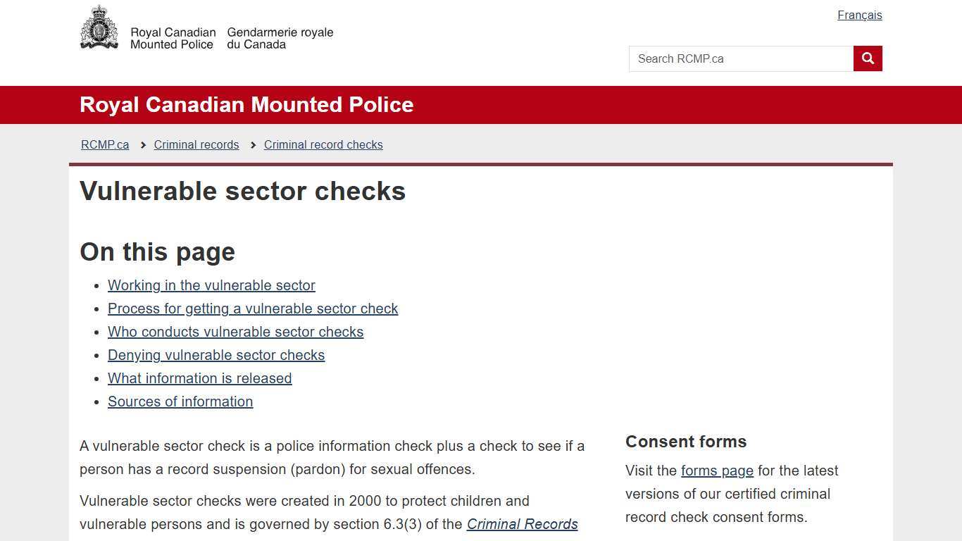 Vulnerable sector checks | Royal Canadian Mounted Police